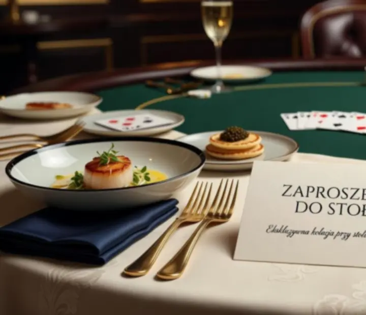 Gourmet dining podczas pokerowego eventu z wykwintnie podanymi daniami