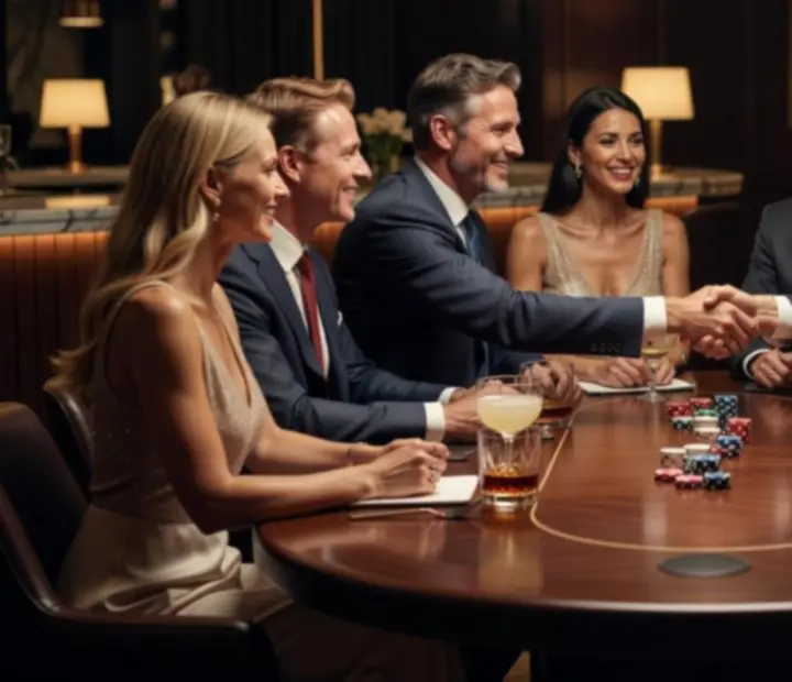 Biznesowy networking podczas eleganckiego pokerowego eventu