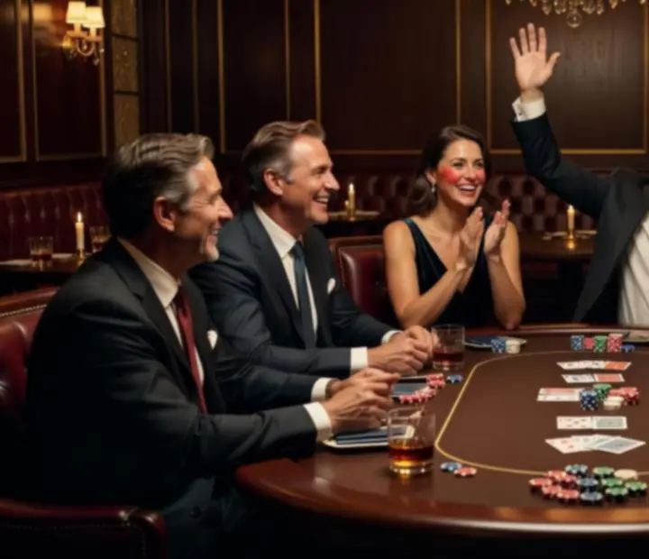 Zadowoleni goście podczas eleganckiego wieczoru pokerowego w restauracji