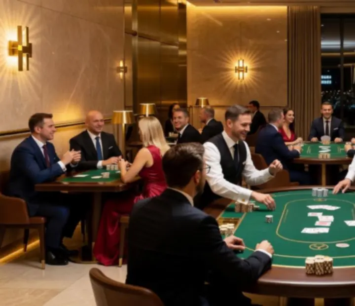 Cinematiczny widok eleganckiego pokerowego eventu w restauracji