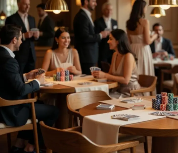 Elegancka sala restauracyjna z profesjonalnym stołem pokerowym przygotowana na ekskluzywny event