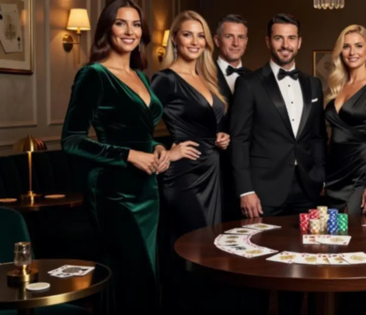 Profesjonalny zespół gospodarczy i pokerowych animatorów w eleganckich strojach