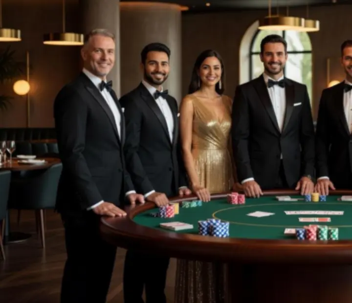 Zespół RankingEkspertow podczas organizacji eleganckiego wydarzenia pokerowego w restauracji